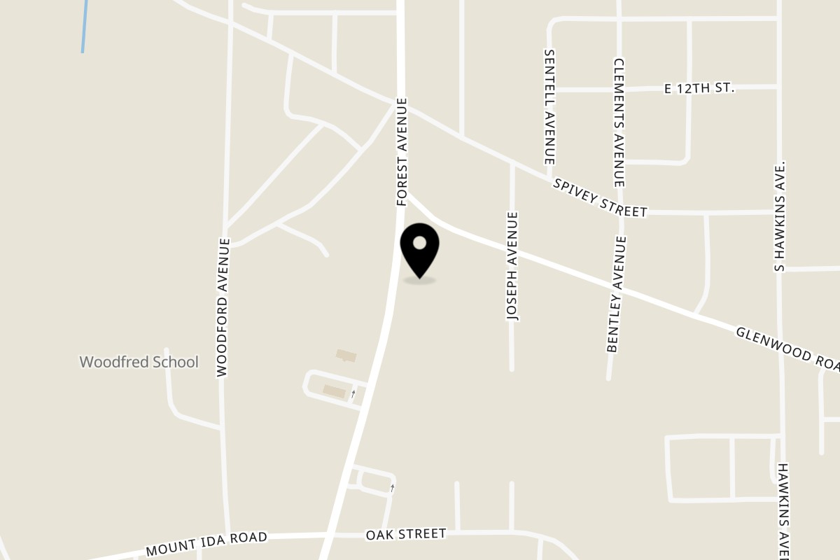 Map showing the location of The Luverne Chicken Shack on 665 Forest Avenue in Luverne